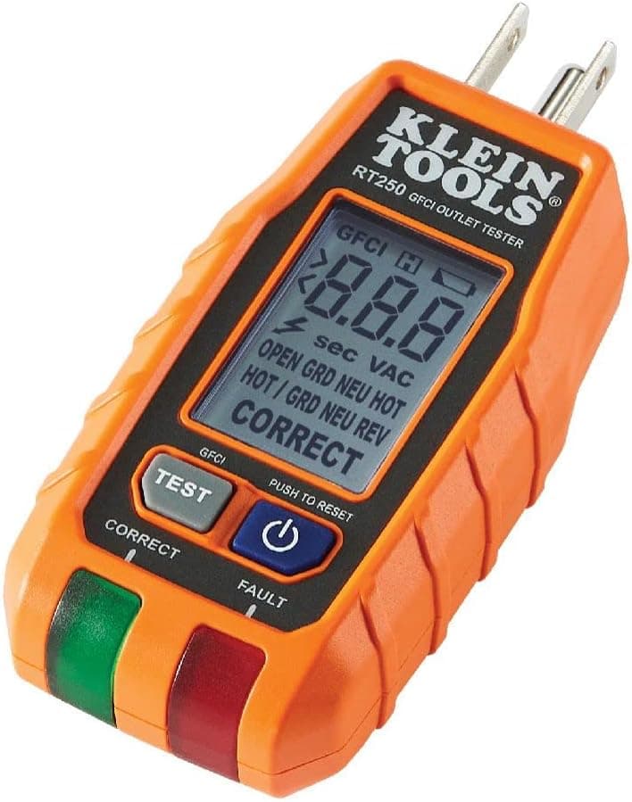 Klein Tools RT250 GFCI Outlet Tester with LCD Display, Electric Voltage Tester for Standard 3-Wire 120V Electrical Receptacles