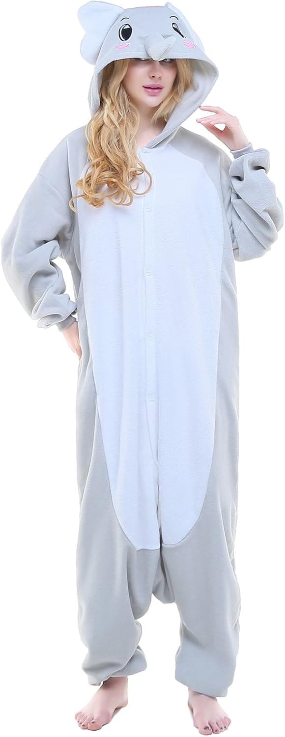 CANASOUR Unisex Adult Anime Pajamas - Plush One Piece Elephant Cosplay Animal Costume (Medium, Grey)