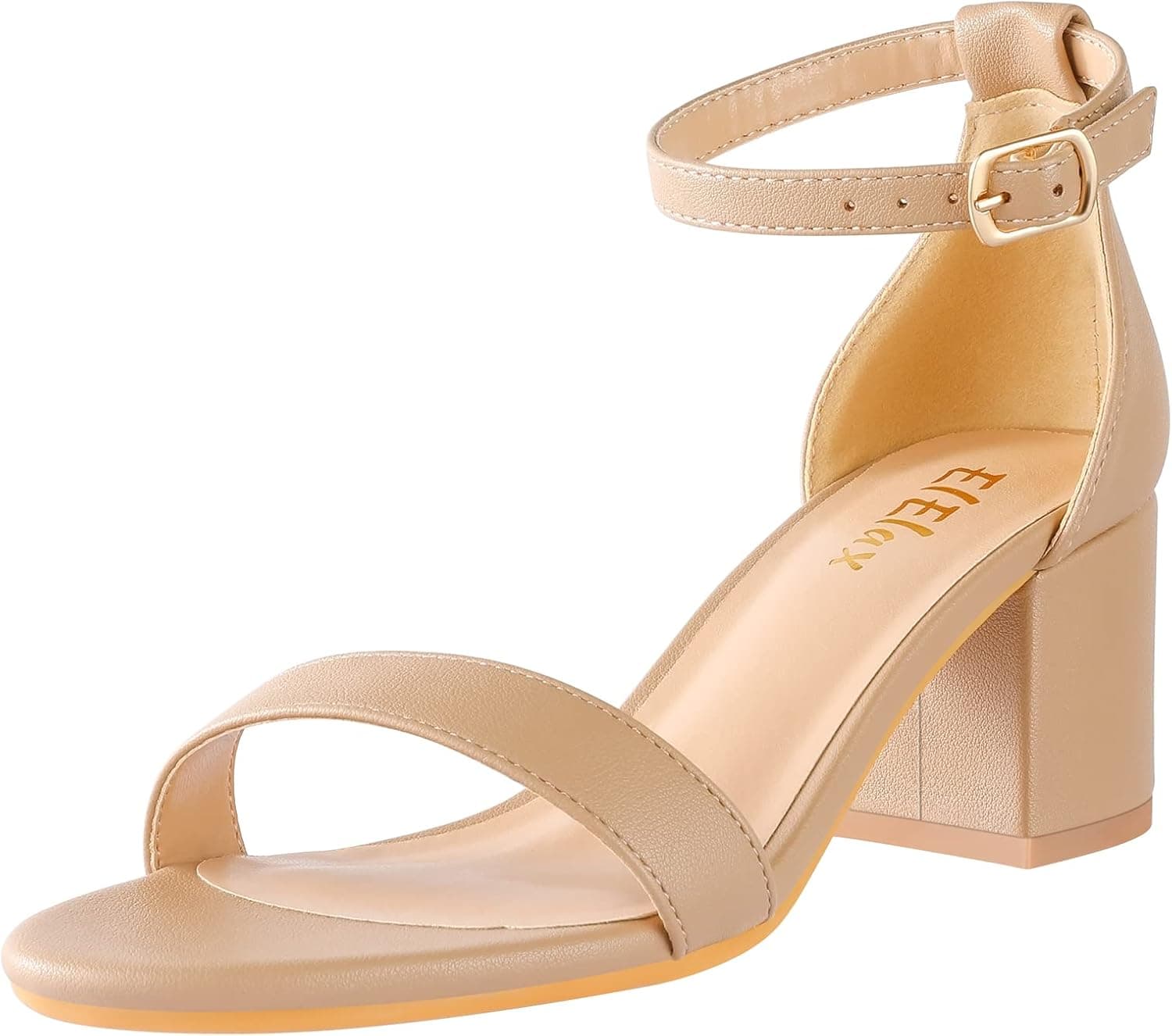 ElElax Nude Black Silver Heels for Women Chunky - Heels for Women Strappy Sandals Chunky Pumps Low Heels Open Toe Block Heels for Daily Wear Wedding 2.25inches Standard Size