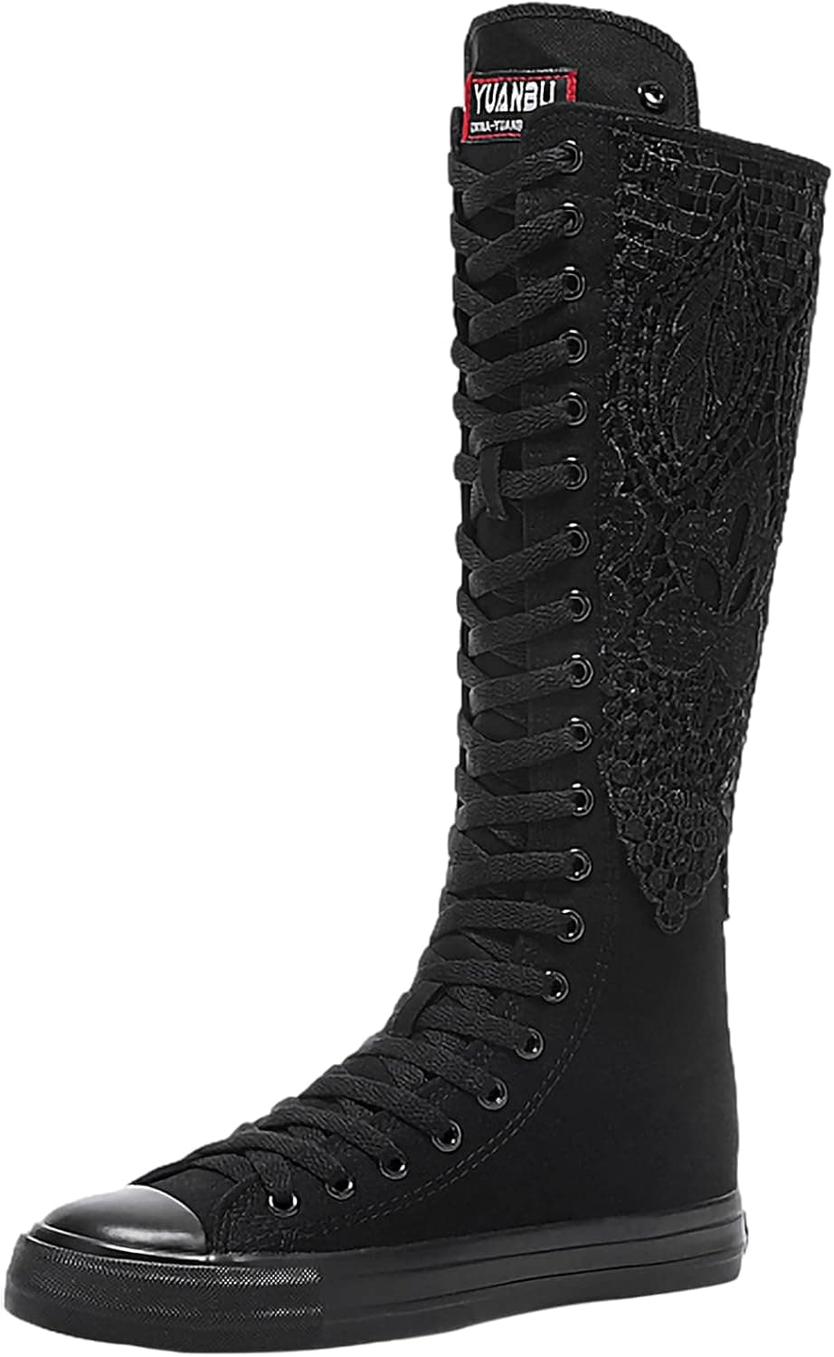 ANUFER Girls Women Fashion Wedge Heel Canvas Knee Boots Zip Dance Boots