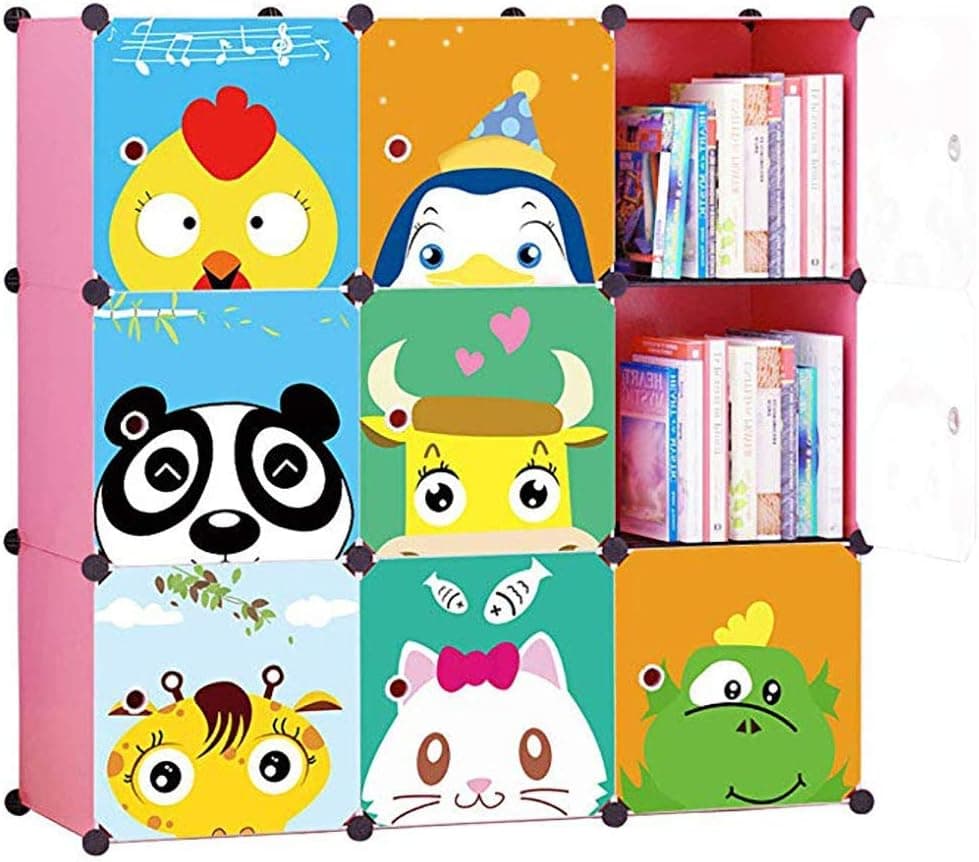 KOUSI Toy Organizer Toy Storage Portable Toy Organizers for Kids Children Toy Organizers and Storage Multifuncation Cube Storage Shelf Cabinet Bookcase Bookshelf, Capacious & Study,Pink, 9 Cubes