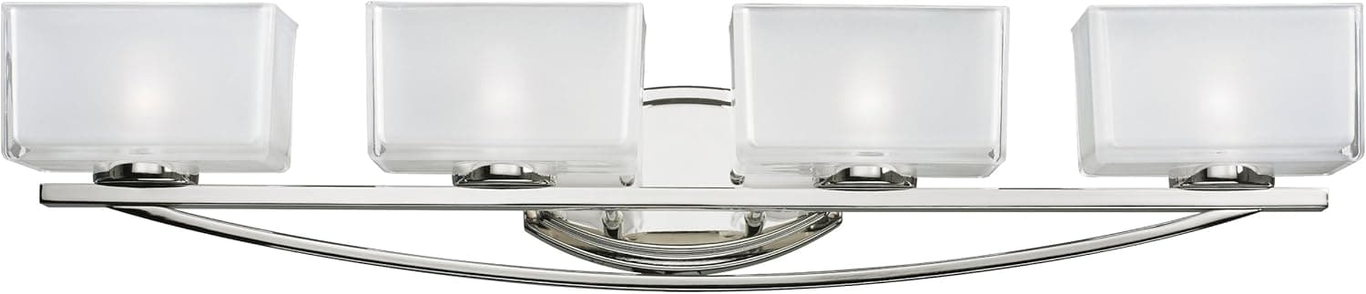Z-Lite 3005-4V Cardine 4 Light Vanity Light, Steel Frame, Chrome Finish and Frosted White Inside and Clear Outside Glass Shade of Glass Material