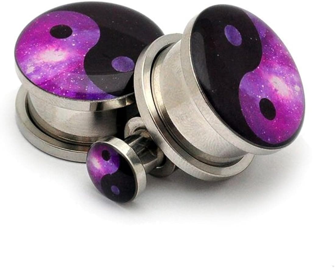 Screw on Plugs - Galaxy Yin Yang Picture Plugs - Sold As a Pair