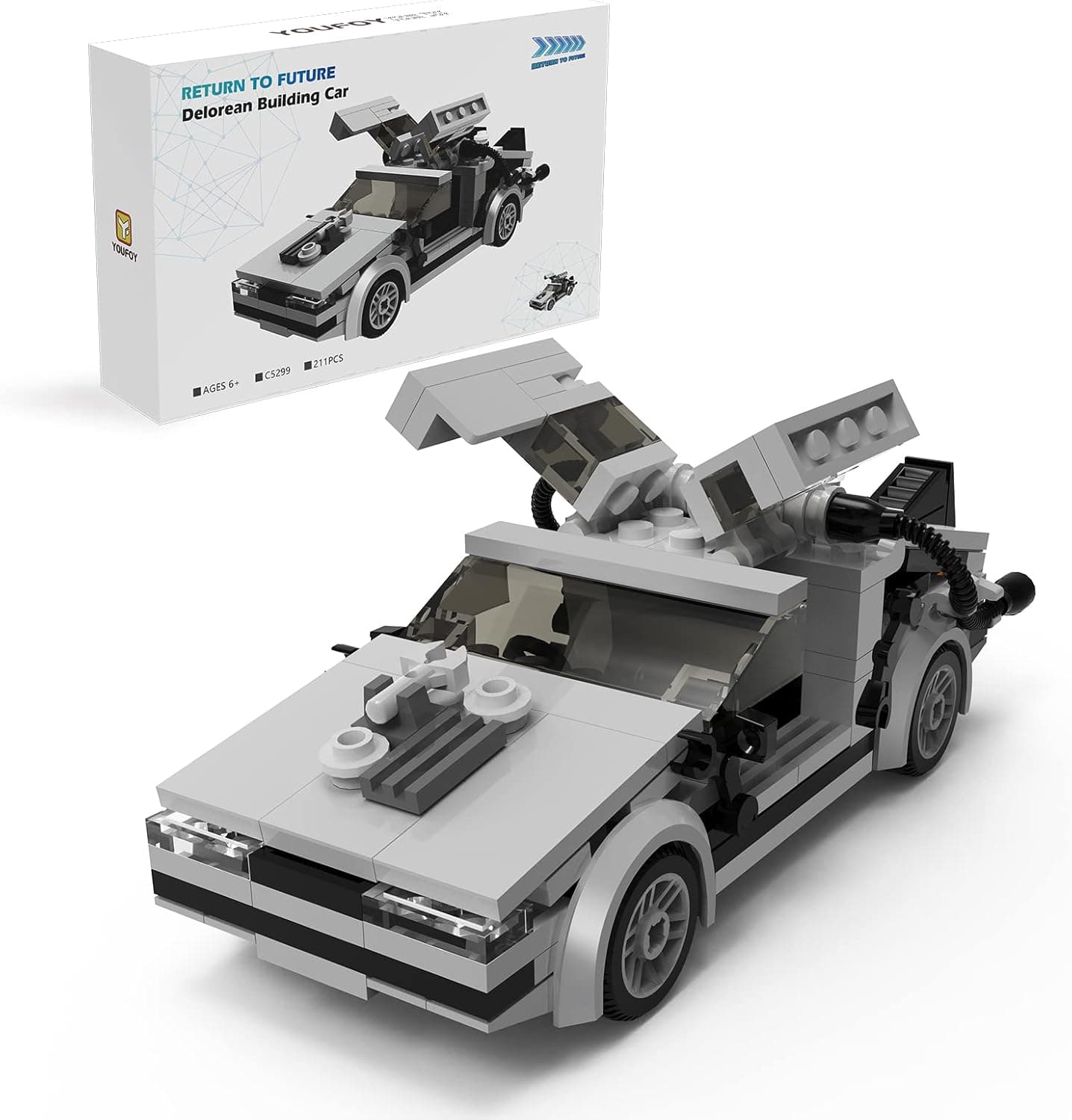 Back to Future Delorean Building Kit, BTTF Time Machine Car Building Set, Classic '80s Movie Collectibles, Great Gifts and Toys for Fans (211 Pieces)