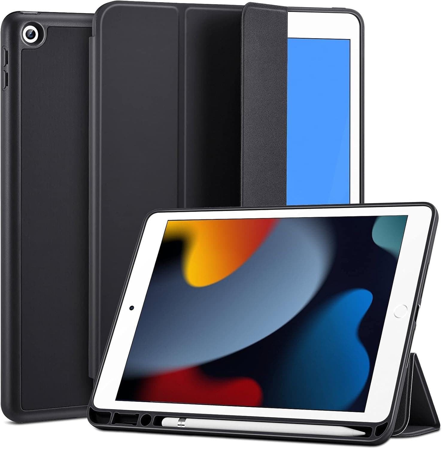ESR Case Compatible with iPad 9/8/7 (10.2-Inch, 2021/2020/2019), iPad Case with Pencil Holder, Trifold Stand, Auto Sleep/Wake, Rebound Series, Black