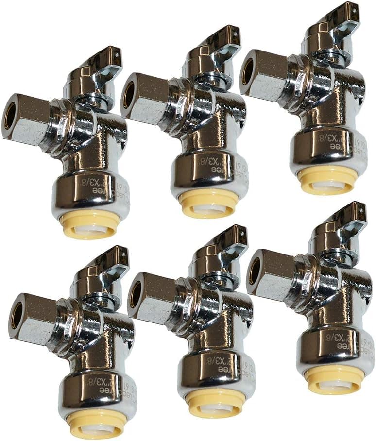 HQMPC Push Fit Angle Stop Valve 1/2" Push-fit x 3/8" OD Compression Brass Angle Stop Valve Shut Off Valve Angel Stop Valve Compression And Pex Connect No Pb(6 Pack)