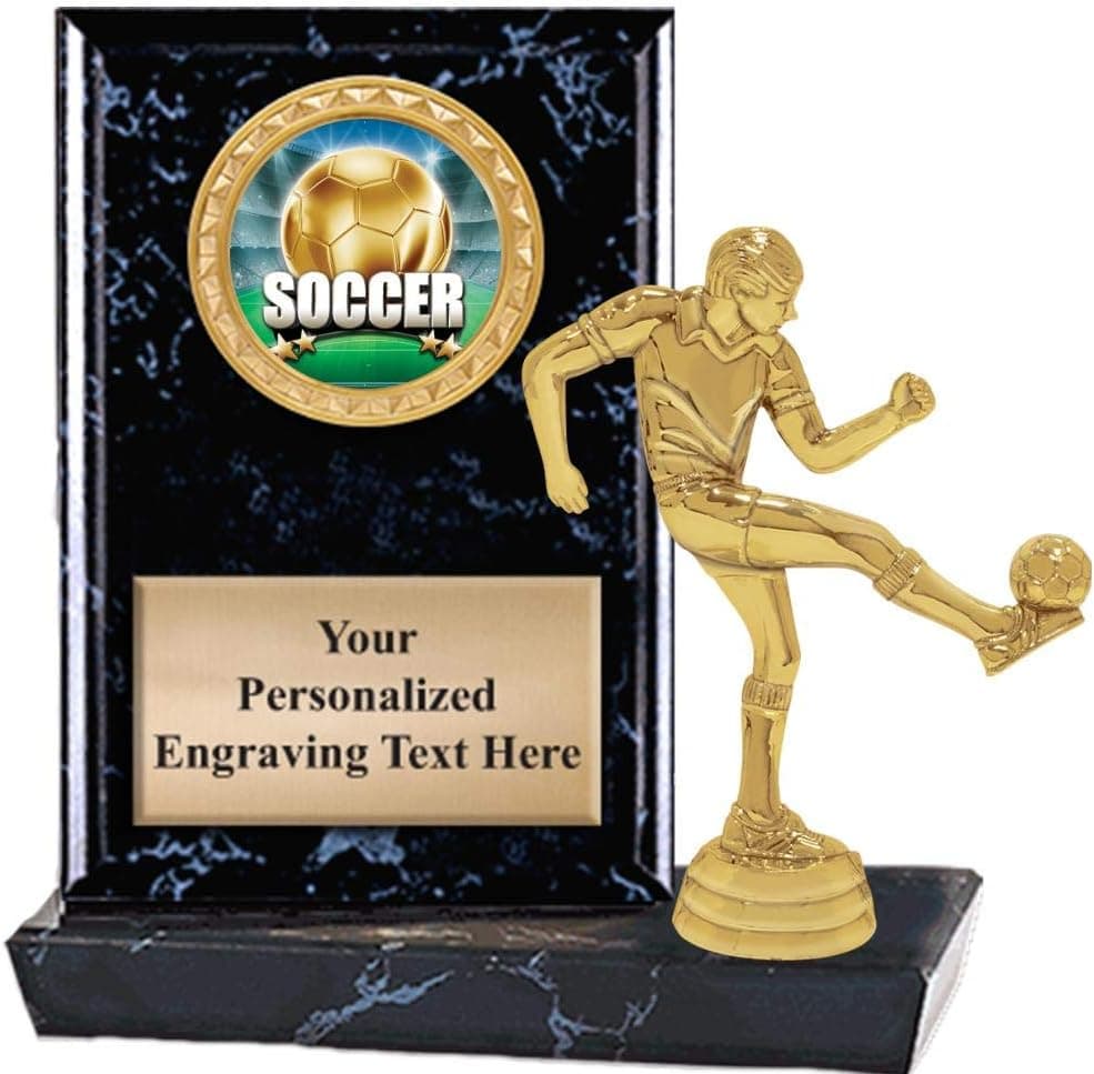 Crown Awards 6"X6" Soccer Air Kick Male Plaque Award, Soccer Titan Series Trophy with Custom Engraving