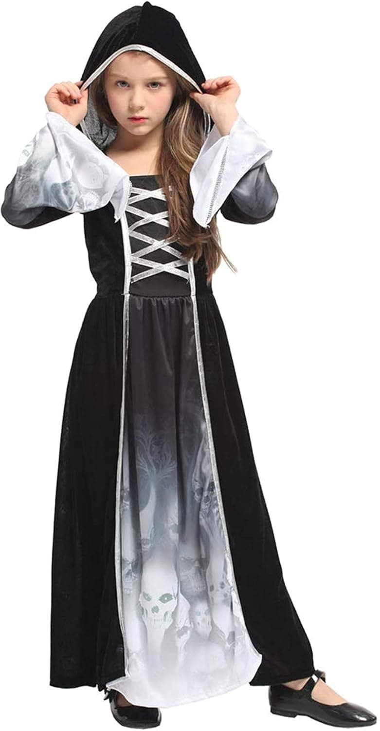 ANSUN Spooktacular Creations Hooded Robe Costume for Girls Halloween Role-Playing Party (140 (11-12yrs)) Black