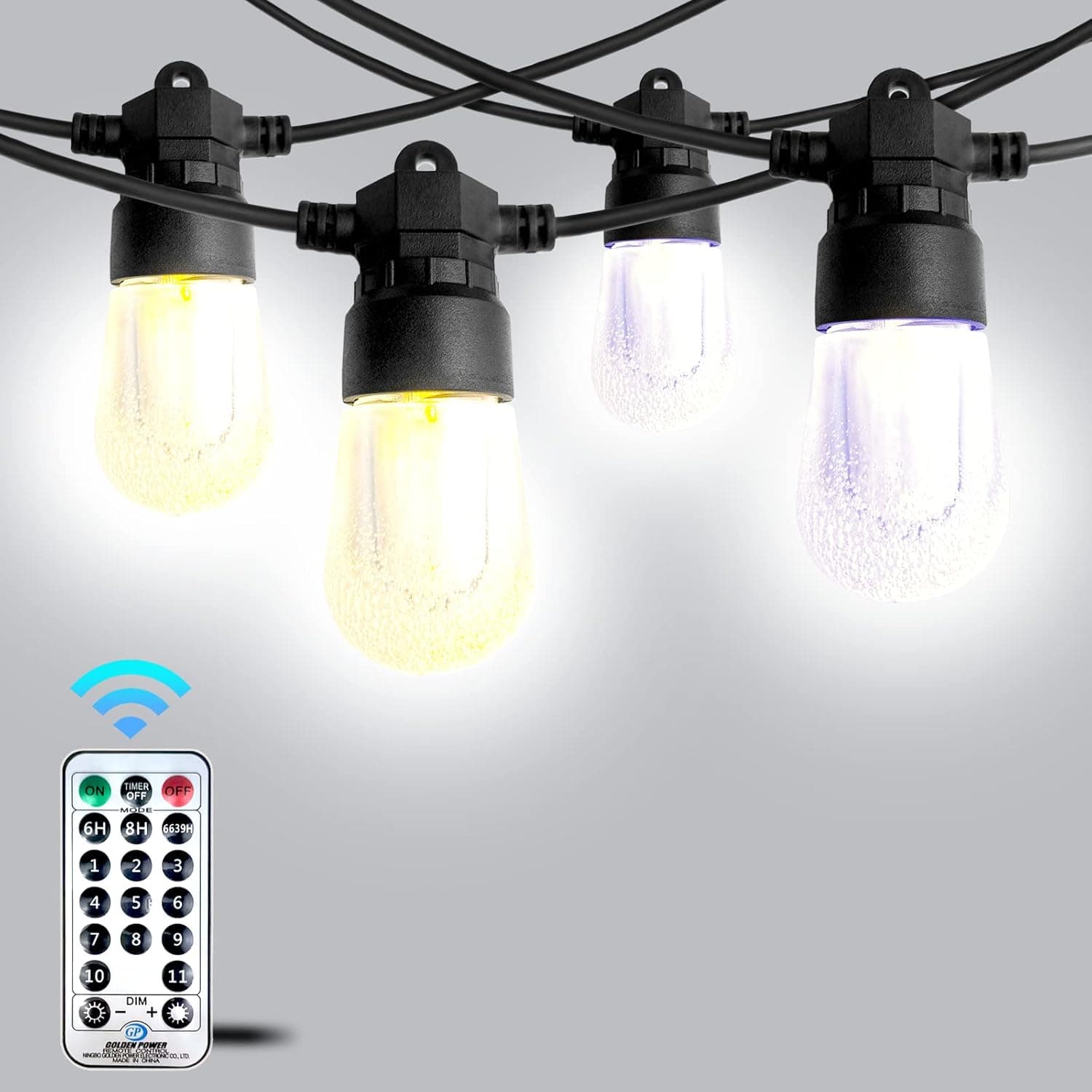 Selarlyt 16 Pack Outdoor 2-Color-in-1 String Lights, 58ft Patio Lights with Vintage Bulbs & 8 Modes Remote Control, Commercial Grade Waterproof & Shatterproof Edison Lights for Porch, Cafe, Balcony