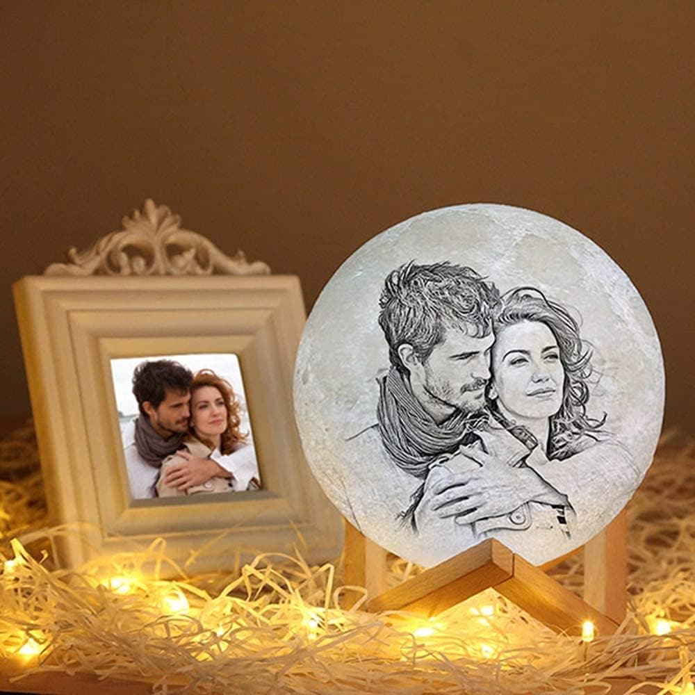 RMFSH Personalized Moon Lamp 3D Printing Photo Text 7.1 inch 16 Colors Wooden Stand & Remote/Touch Control and USB Rechargeable Gifts for Her Him Girls Boys Women Girlfriend