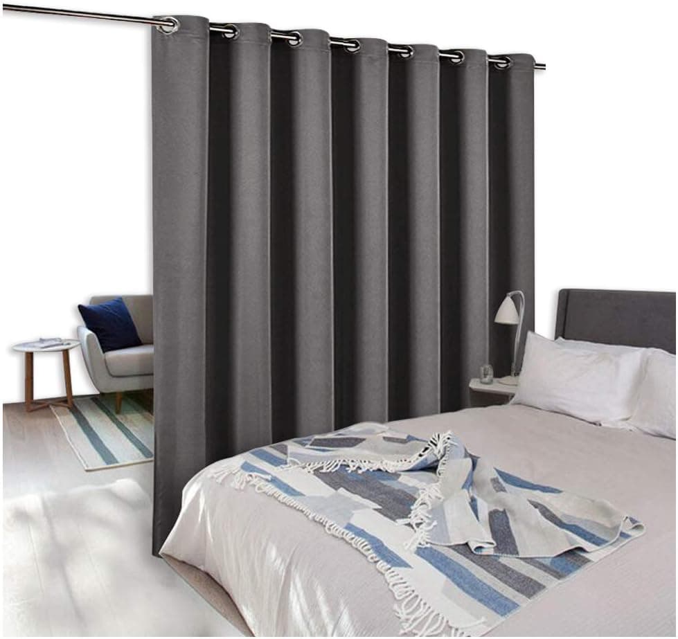 NICETOWN Privacy Screen Room Divider Curtain, Premium Heavyweight Blackout Curtain Panel with Grommet Top for Shelves (One Panel, 8.3ft Wide x 9ft Long, Grey)
