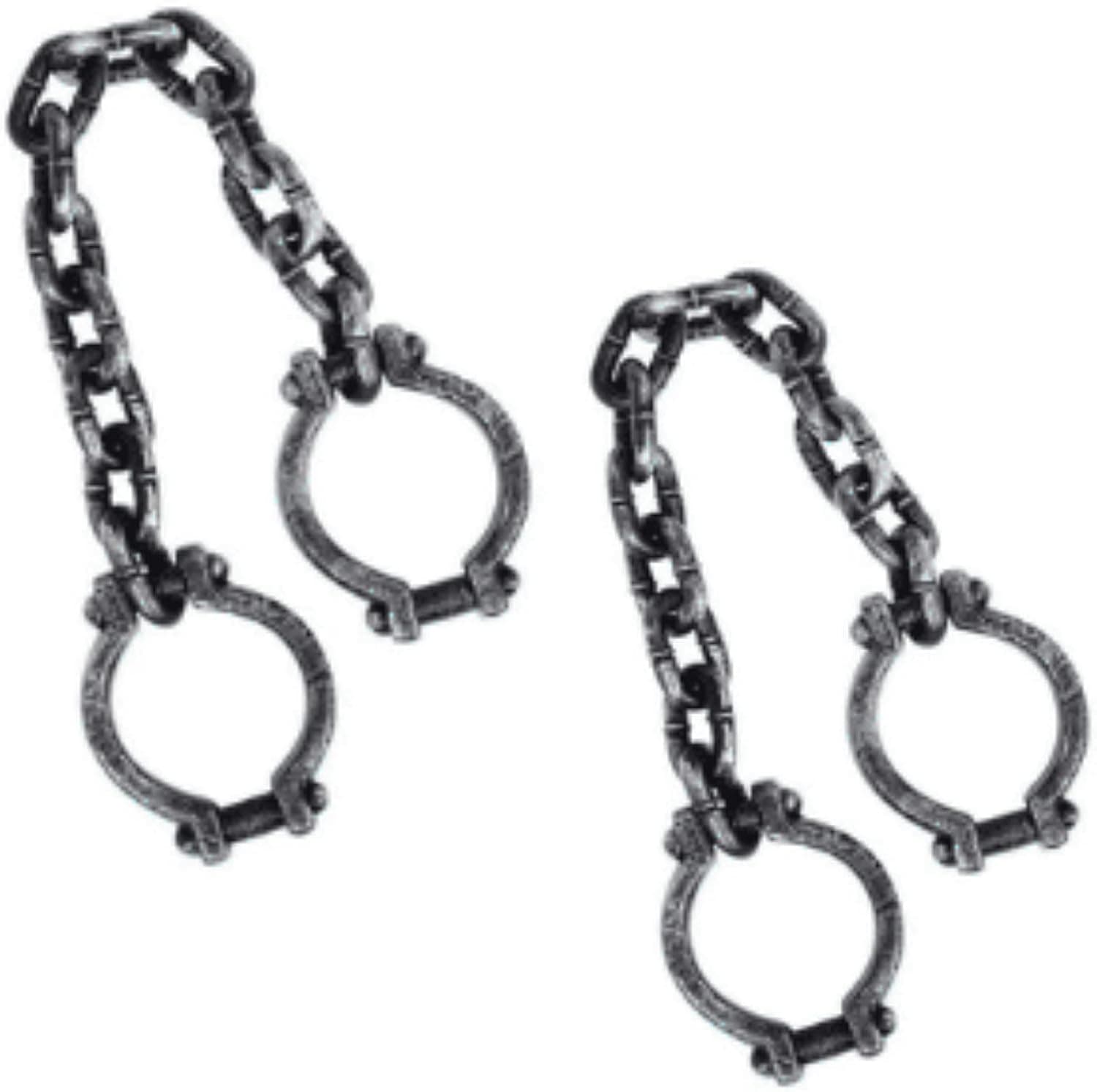 TopNotch Outlet Plastic Cuffs - Prisoner Costume (2 Pc) Fake Chain - Create Your Own Dungeon Prison or Haunted House Scenes - Plastic Shackles - Halloween Chains Gray