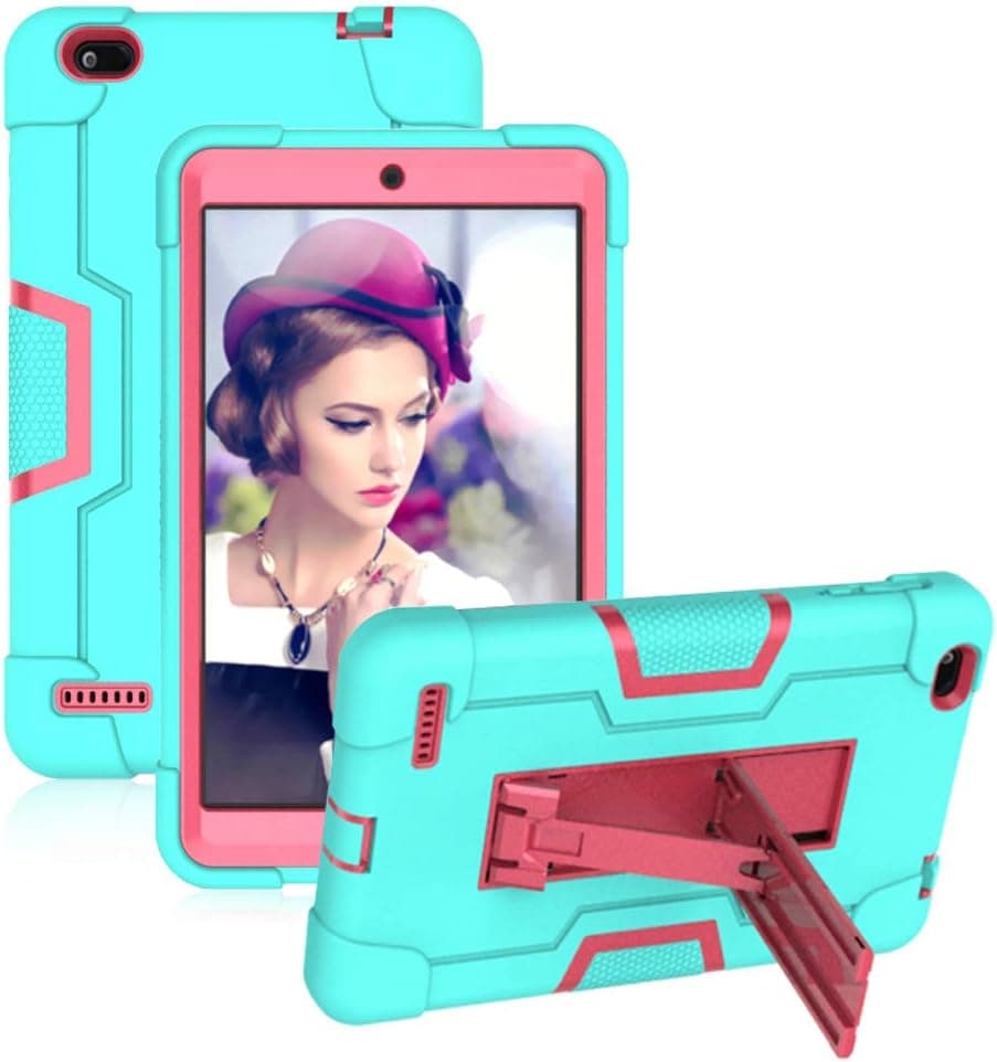 FIEWESEY for Vankyo MatrixPad S8 Case,Touch Y80 Case,Rugged Hybrid case for Winnovo M8/TECLAST P80H/TECLAST P80X/TECLAST Mix/Haehne 8 inch Tablet/VUCATIMES N8/Qlink Scepter 8 Tablet(Green/Pink)