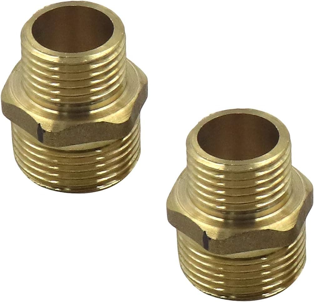 Yoohey Brass Pipe Fitting, Hex Nipple, 3/4” PT Male x 1/2” PT Male Pipe 2pcs