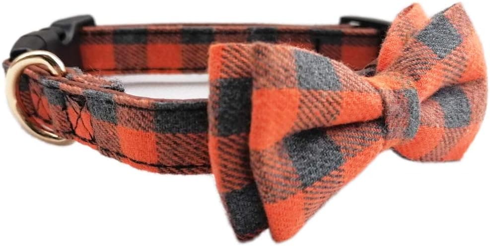 wwl's Bowtie Dog Collar Plaid Adjustable Comfortable Soft PU Leather Dog Collars for Small Medium Large Dogs…
