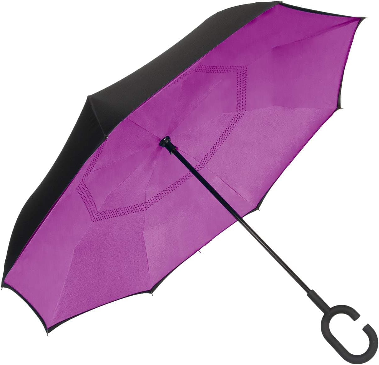 ShedRain Unbelievabrella Inverted, Upside Down, Windproof & Rainproof Car Umbrella - Hands Free C-Shape Handle - Heavy Duty, Double Layer Reverse Canopy Protects Men & Women Outdoors from Wind & Rain (Black / Hot Pink)