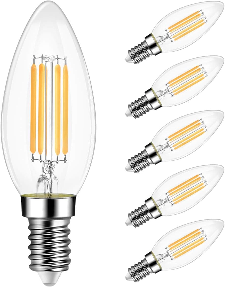B11 LED Filament Bulb E12 Candelabra Base, LVWIT Dimmable 4W (40W Equivalent) 2700K Warm White, 420 Lumens Chandelier Candle Light Bulb, Pack of 6