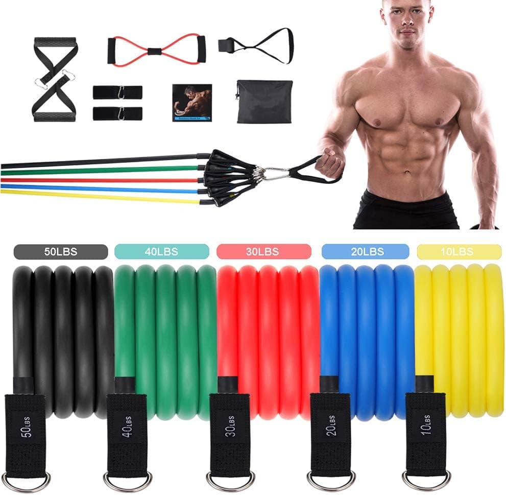 PmmPmm Resistance Bands Set, Stackable Up to 150 lbs Exercise Bands with Door Anchor, Handles, Ankle Straps and Waterproof Carry Bag, Resistance Bands for Physical Therapy & Home Workouts, 12 Pack