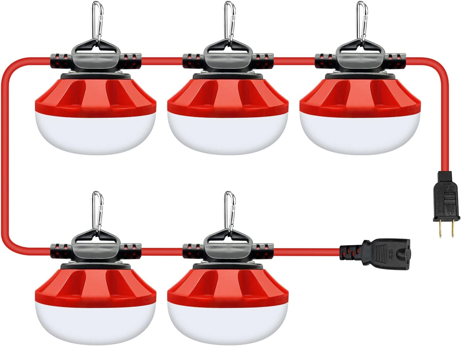 Guntsous Construction String Lights Temporary Lighting-50ft LED Work Light with 5 Integrated Jobsite LED Lights,5000LM Super Bright LED String Work Lights Carabiner Hooks Included-5 Lights