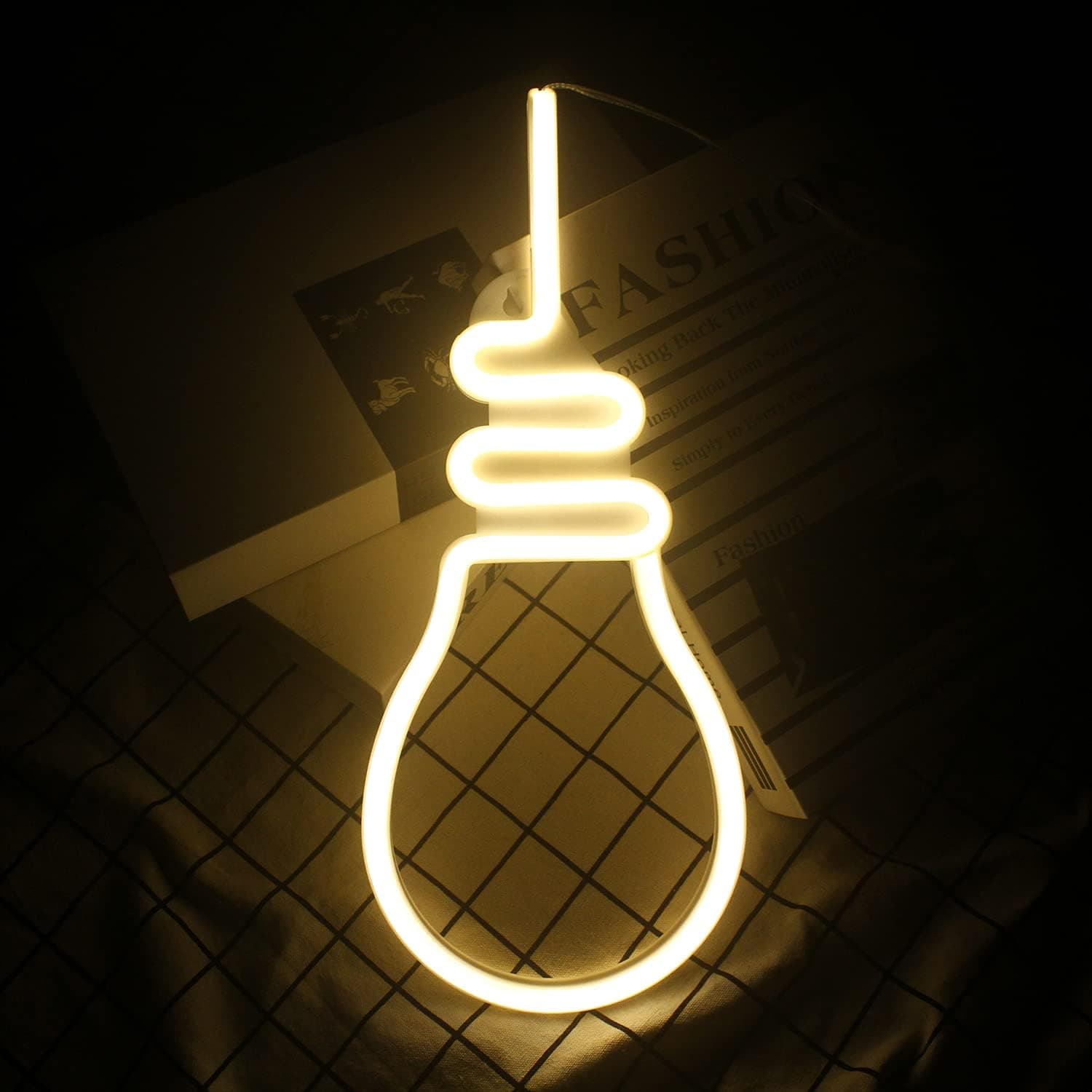 Inoenlife Bulb Neon Signs LED Neon Light Signs Neon Lights for Walls 14''X6'' USB Battery Powered Neon Night Lights for Bedroom Kids Room Gaming Zone Wedding Christmas Party with Switch