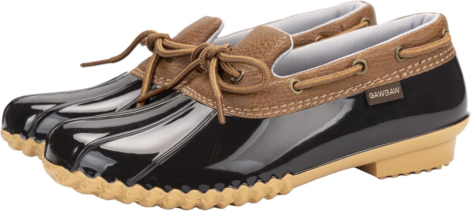 GAWBAW Flat Duck Shoes for Women - Slip On Waterproof Winter Ankle Rain Boots Short Garden Shoes