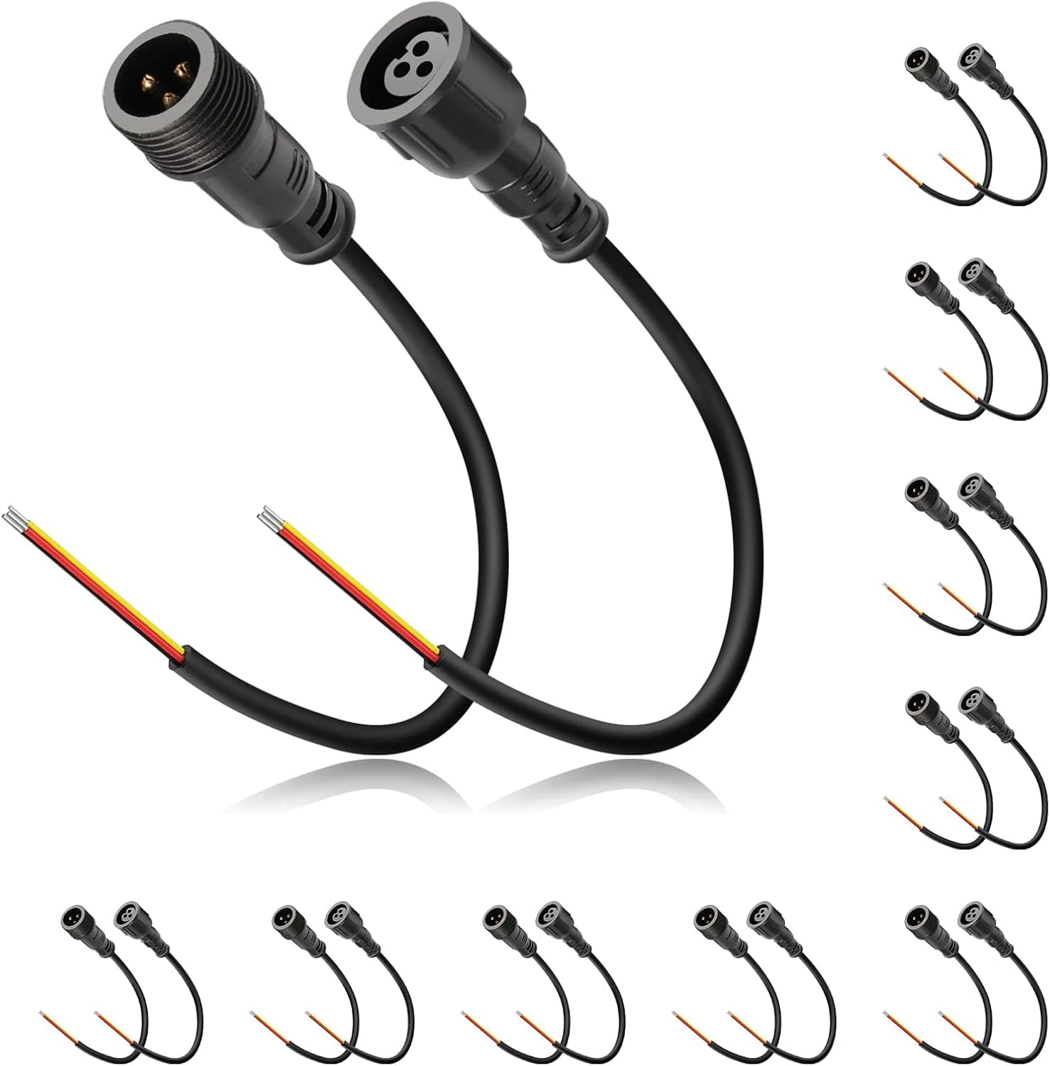 Evertine Waterproof Wire Connectors 3 Pin 20in Xconnect Electrical Pigtail, 3 Way Low Voltage Wire Connector for Landscape Lighting 12V Outdoor String Lights (10 Pair)