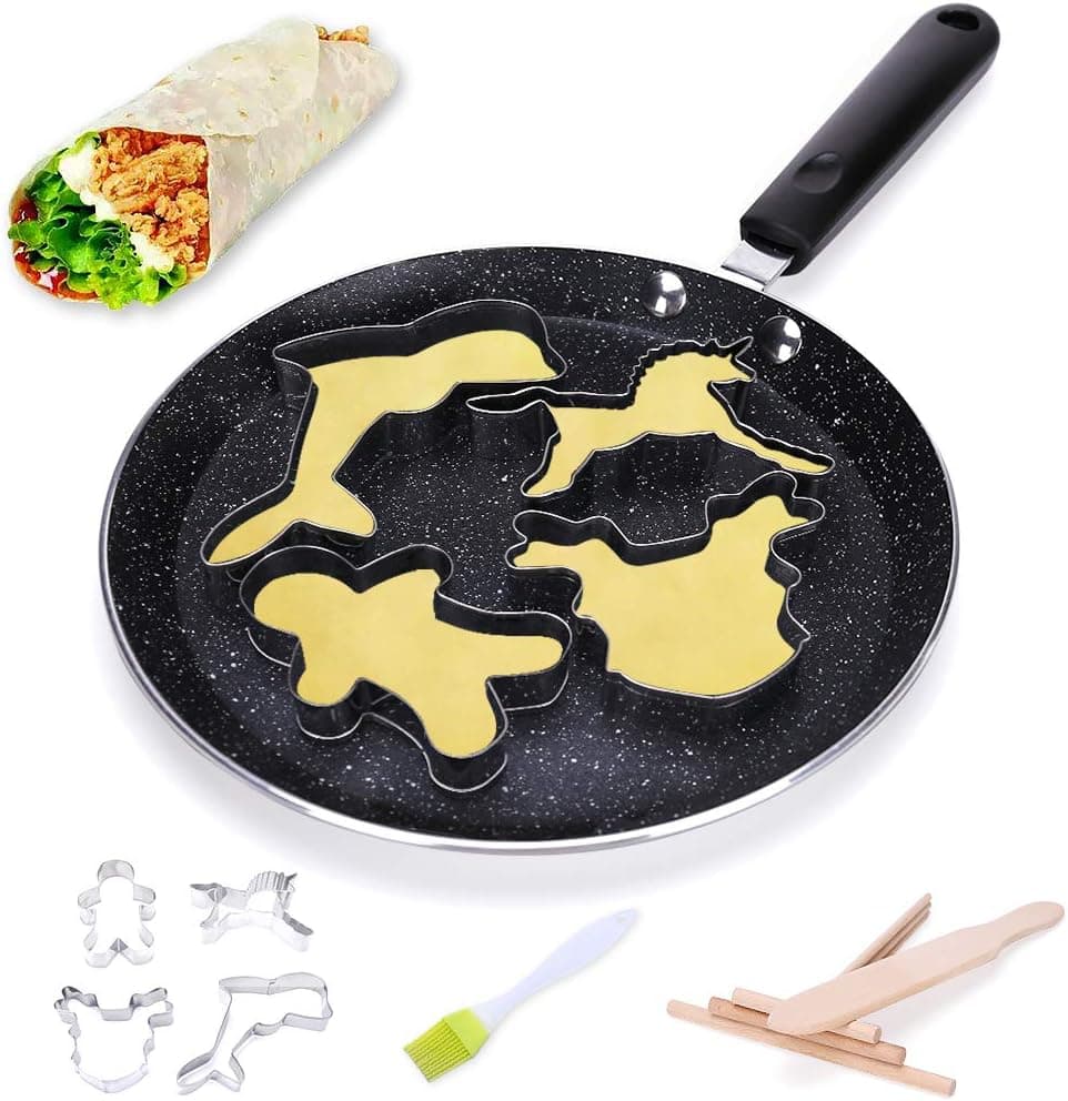 HELAKU Crepe Pan Pancake Skillet - 8 Inch Fry Pan for Crepes Eggs Pancakes Omelets Pizza Nonstick Frying Pan with Wooden Crepe Spreaders and Crepe Spatula Set, Black