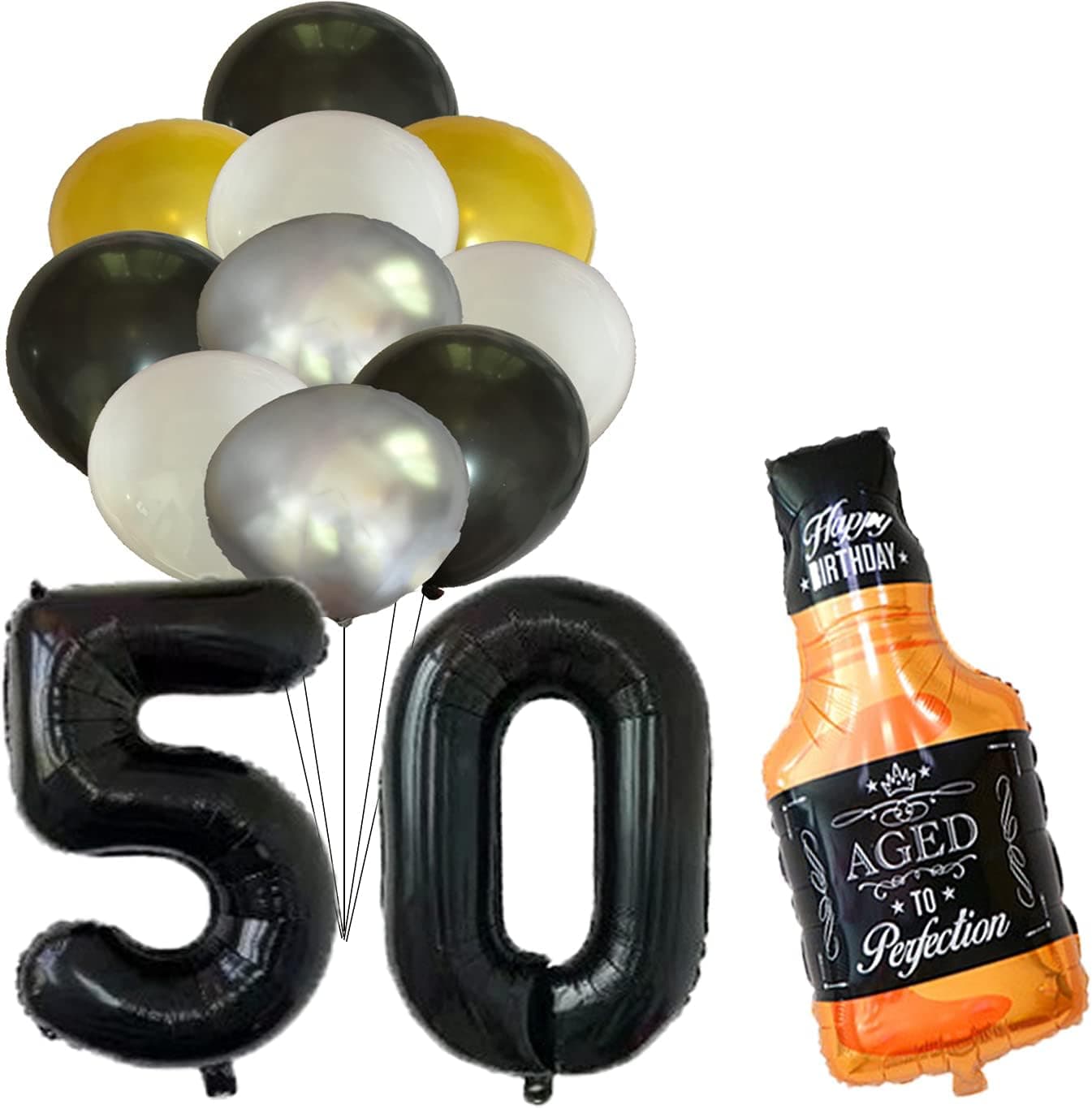 Cheers to 50 Years Birthday Decoration Set 50th Birthday Decorations Whiskey Balloons 50th Birthday Balloons 32" Black 50 50th Birthday Balloons Party Supplies