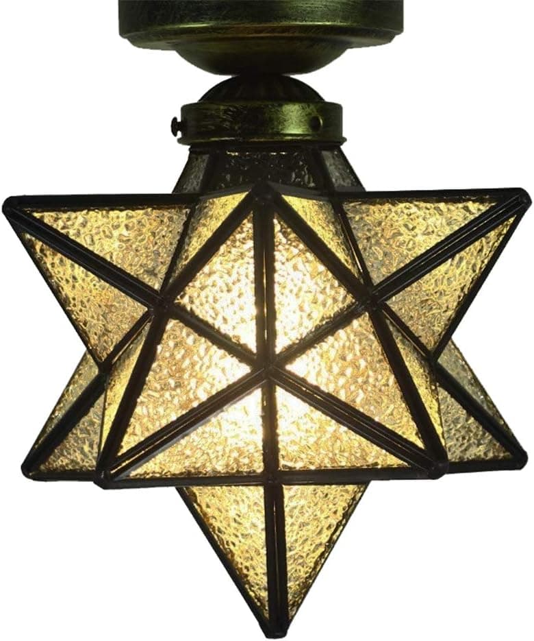 Crystal Flush Mount Moravian Star Ceiling Light Shade with E26 Bulb 8'' Close To Ceiling Light Fixtures for Indoor Restaurant Cafe Loft Bar Living Study Room Corridor Aisle (20cm)