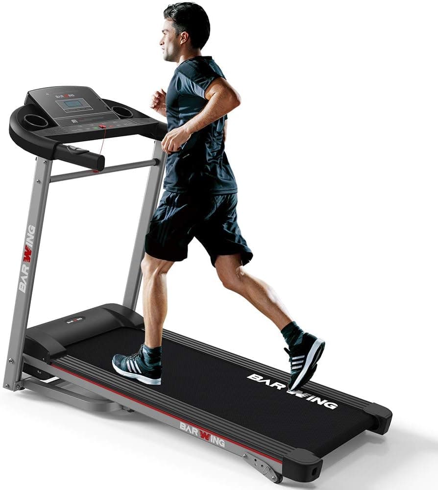 BARWING Electric Folding Treadmill Walking and Running Machine, Cardio Fitness Exercise Equipment with Wider Belt, Easy Assembly and Move Gray