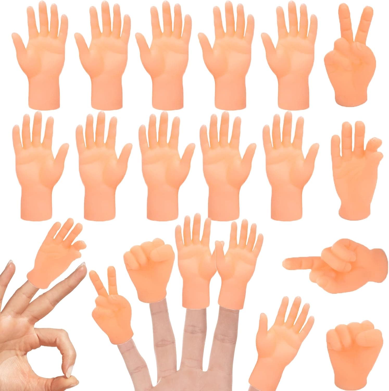 14 Pack Tiny Finger Hands,Flat Hand Style Mini Hand Finger Puppets,Fun and Realistic Little Finger Hands for Puppet Show,Gag Performance