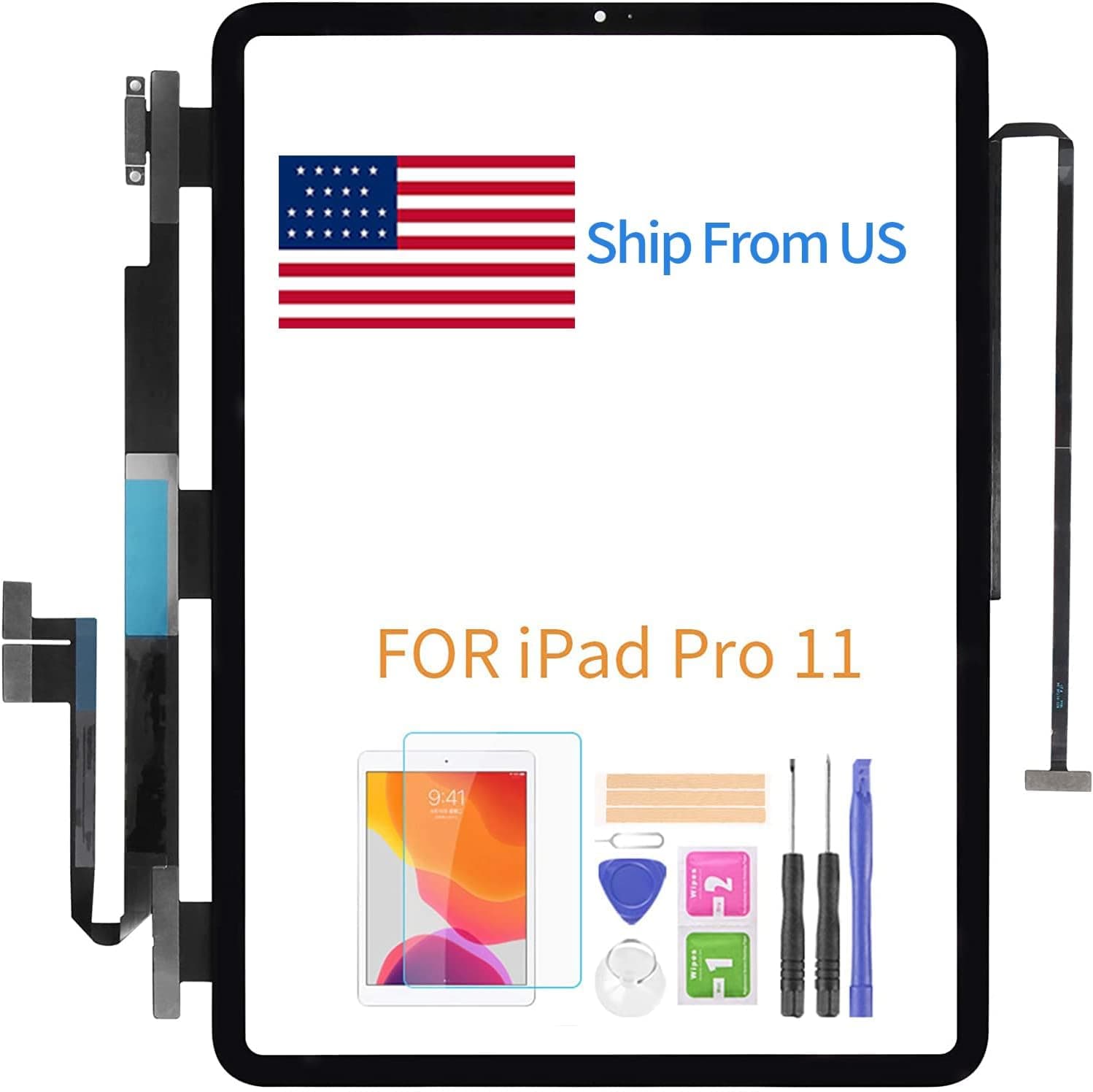 Screen Replacement for iPad Pro 11 inch 2018 Touch Screen PRO 11 1ST 2ND A1980 A2013 A1934 A1979 Touch Sensor Glass Panel Lens Digitizer Repair Parts with Tempered Glass +Tools(Not LCD)