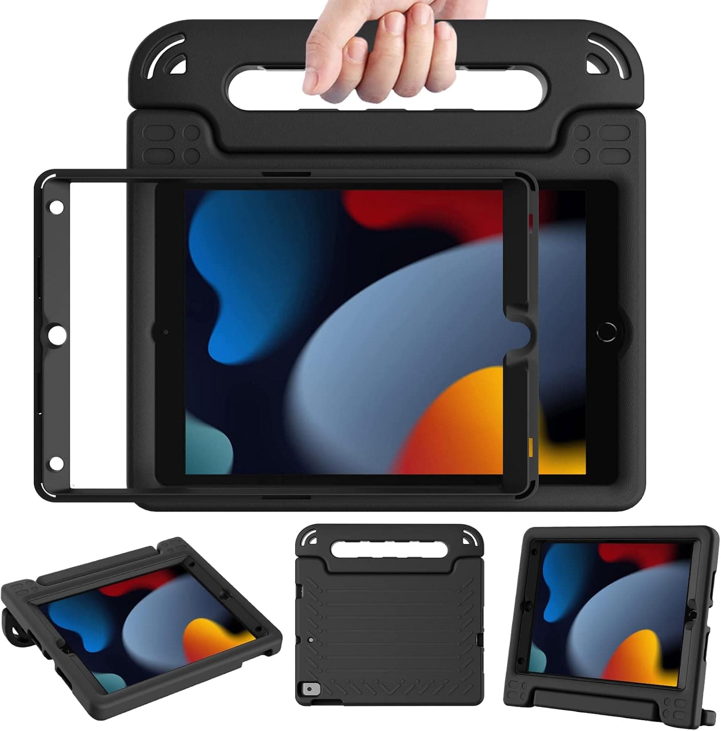 LTROP iPad 9th/8th/7th Generation Case, iPad 10.2 Case(2021/2020/2019), Kids iPad Case 10.2 Inch, with Built-in Screen Protector, Shockproof Convertible Handle Stand Case for iPad 9/8/7 Gen, Black