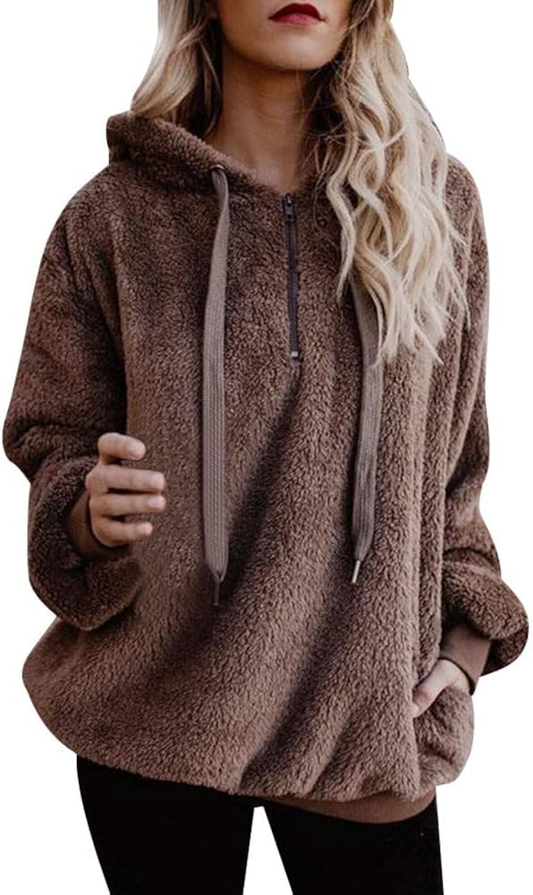 COOKI Women's Sherpa Pullover Oversized Warm Cozy Fuzzy Fleece Hoodies Hooded Sweatshirts Sweaters Jumper Shirts Tops