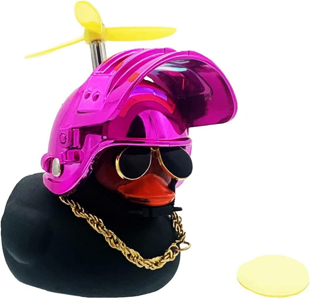 Rubber Duck Toy Car Ornaments Black Duck Car Dashboard Decorations with Take-Copter Helmet for Adults, Kids, Women, Men