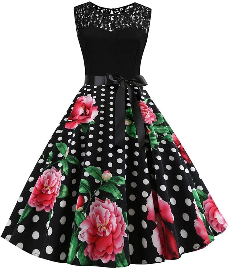 TOTOD Dress for Women, Fashion Women's Vintage Minidress Clover Print Sleeveless Elegant Party Cocktail