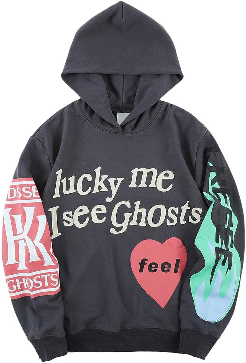 Chainsaw Man Men's Hoodies Lucky Me I See Ghosts Graphic Athletic Sportswear Cotton Oversized Pullover Hooded Sweatshirt