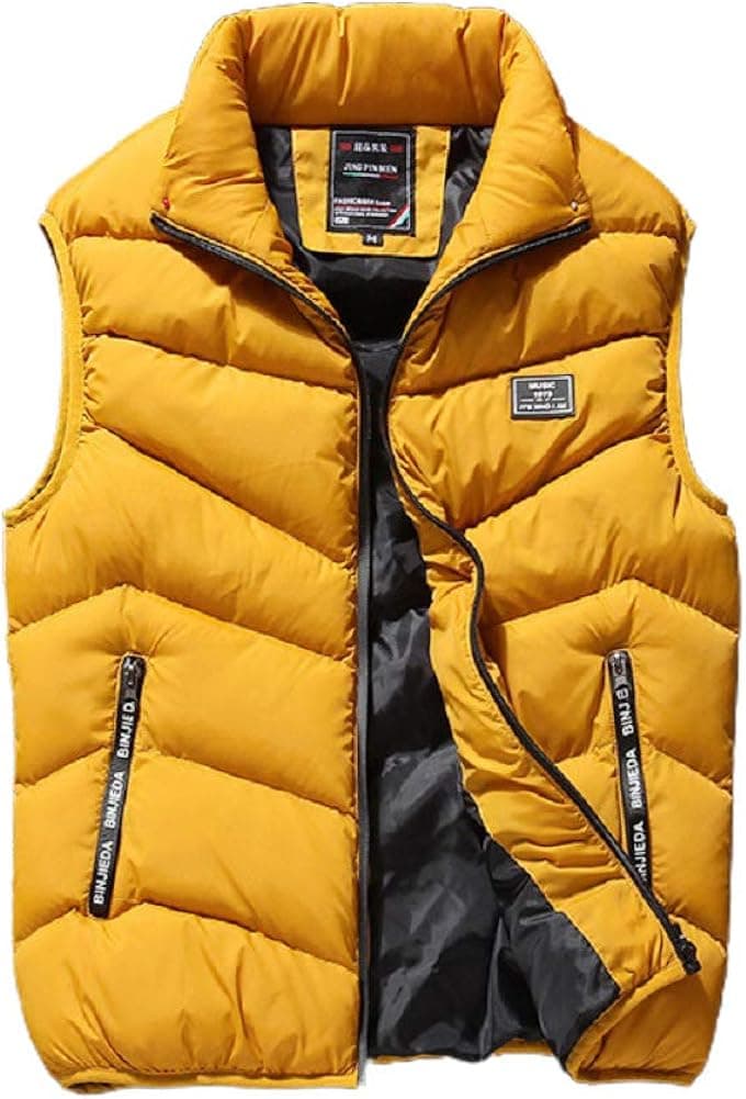 CHARTOU Men's Outdoors Casual Stand Collar Quilted Puffer Short Vest Waistcoat (XX-Large, Yellow)