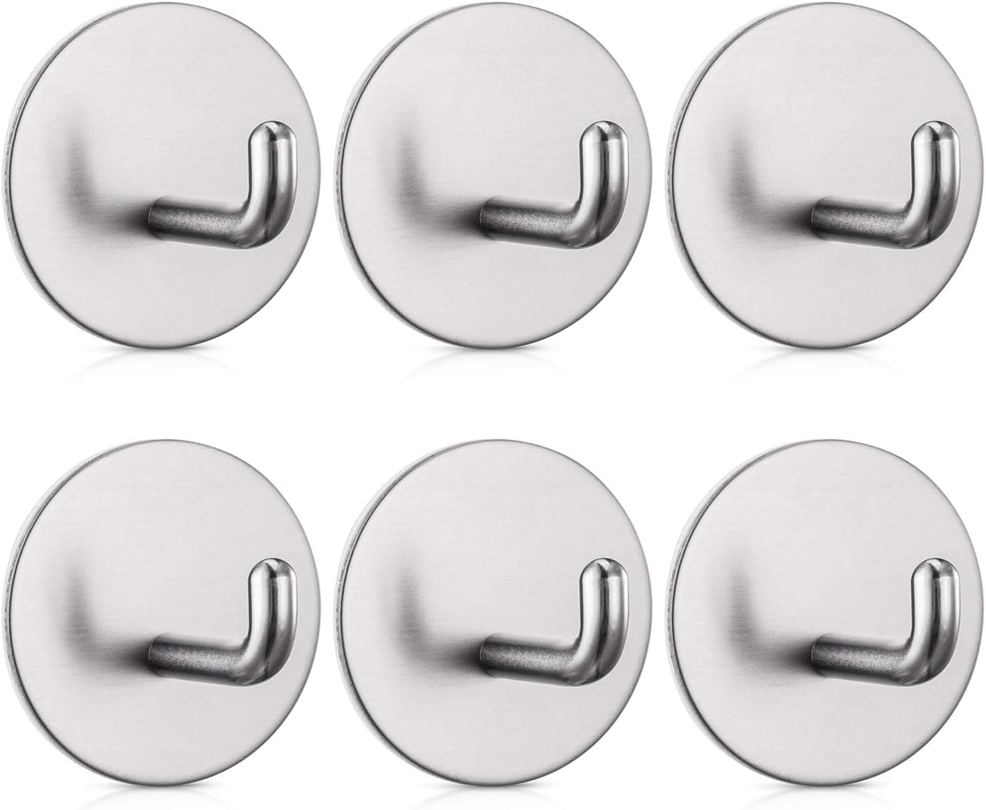 Jekoo Adhesive Hooks Heavy Duty, Towel Hooks with Stainless Steel Stick on Bathroom Kitchen Garage Ideal for Robes, Umbrellas, Clothes, Bags, Calendars, Keys - 6 Packs