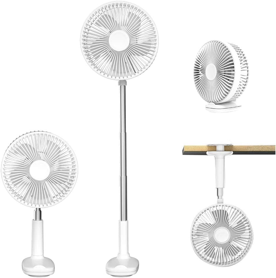 Annofy USB Rechargeable Desk Fan, 3 Speeds Desktop Table Cooling Fan, Battery Operated 1800mAh, 180° Head Rotation, 60° Oscillation, Mounted Telescopic Clip Personal Fan for Home Office Dorm
