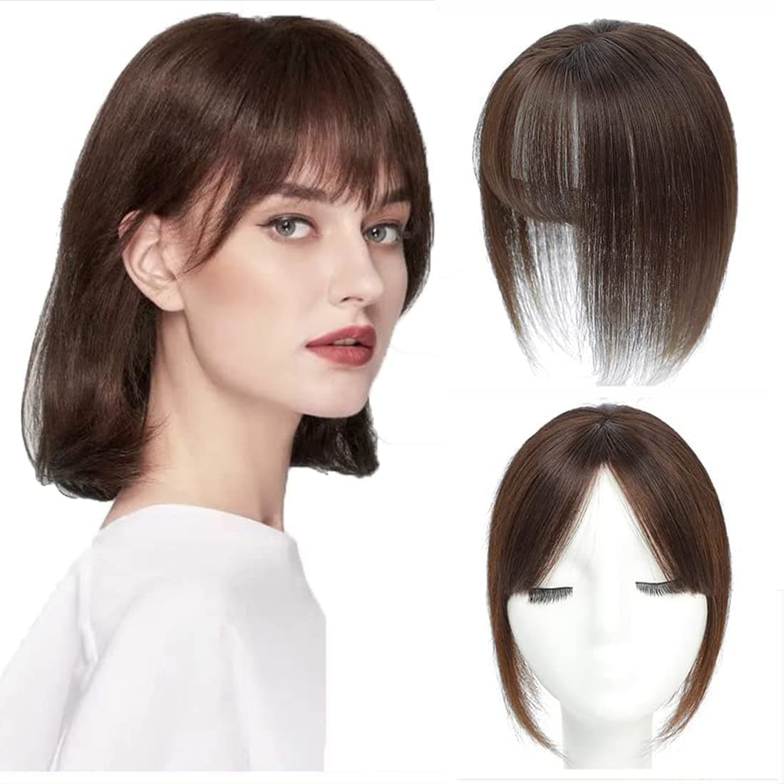 Fine Plus Hair Toppers for Women Real Human Hair Topper with Bangs Hair Toppers Pieces for Women with Thinning Short Human Hair Toppers Clip in Hair Extensions Free Part