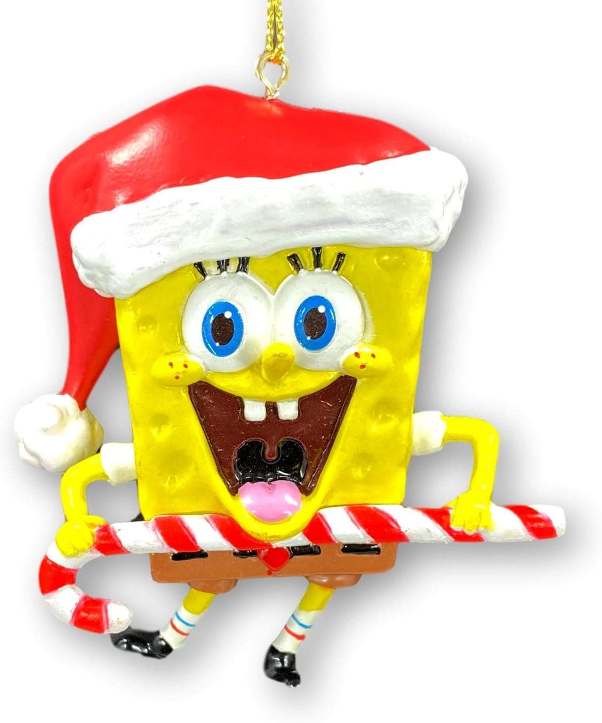 Spongebob Squarepants Christmas Ornament with Santa Hat Candy Cane - Holiday Tree Decoration Gift - Officially Licensed