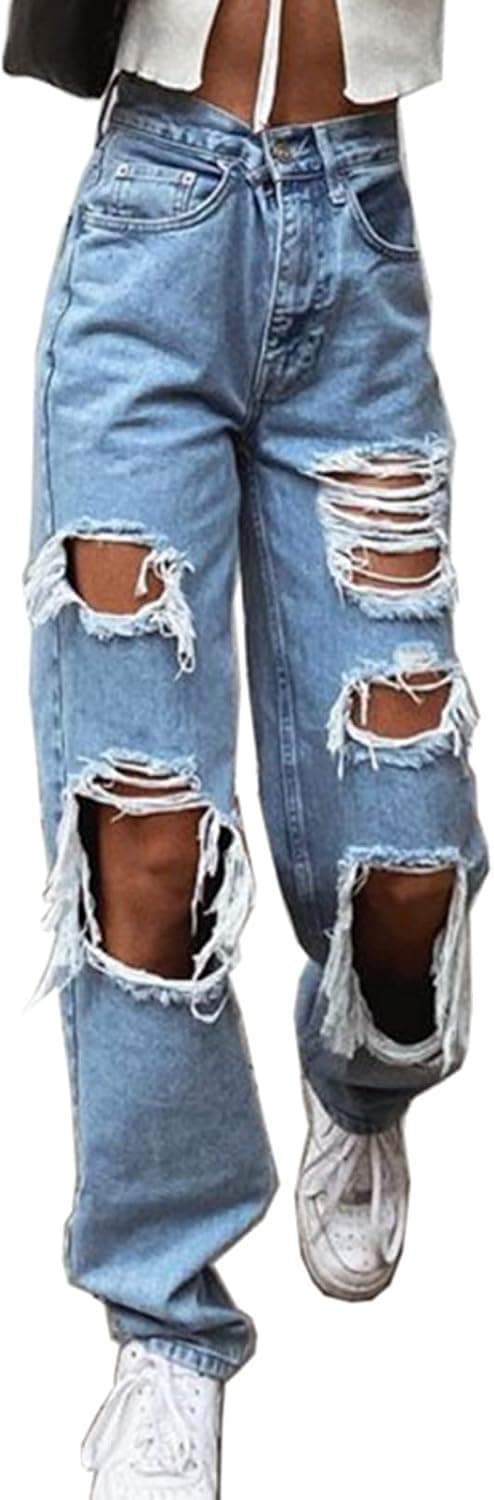 Franhais Women Wide Leg Denim Pants High Waist Straight Oversized Plus Size Baggy Flared Jeans Trousers