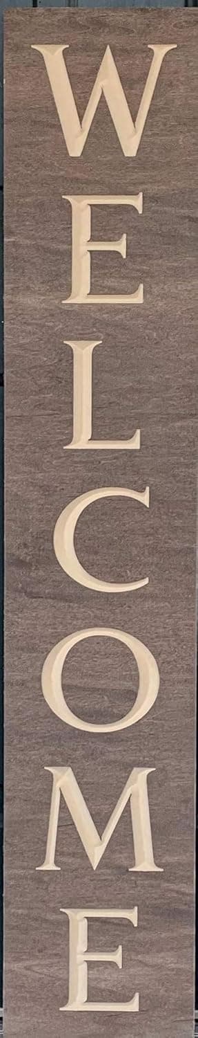 Paint Me Designs, Wooden Welcome Sign, Vertical, Stained Brown