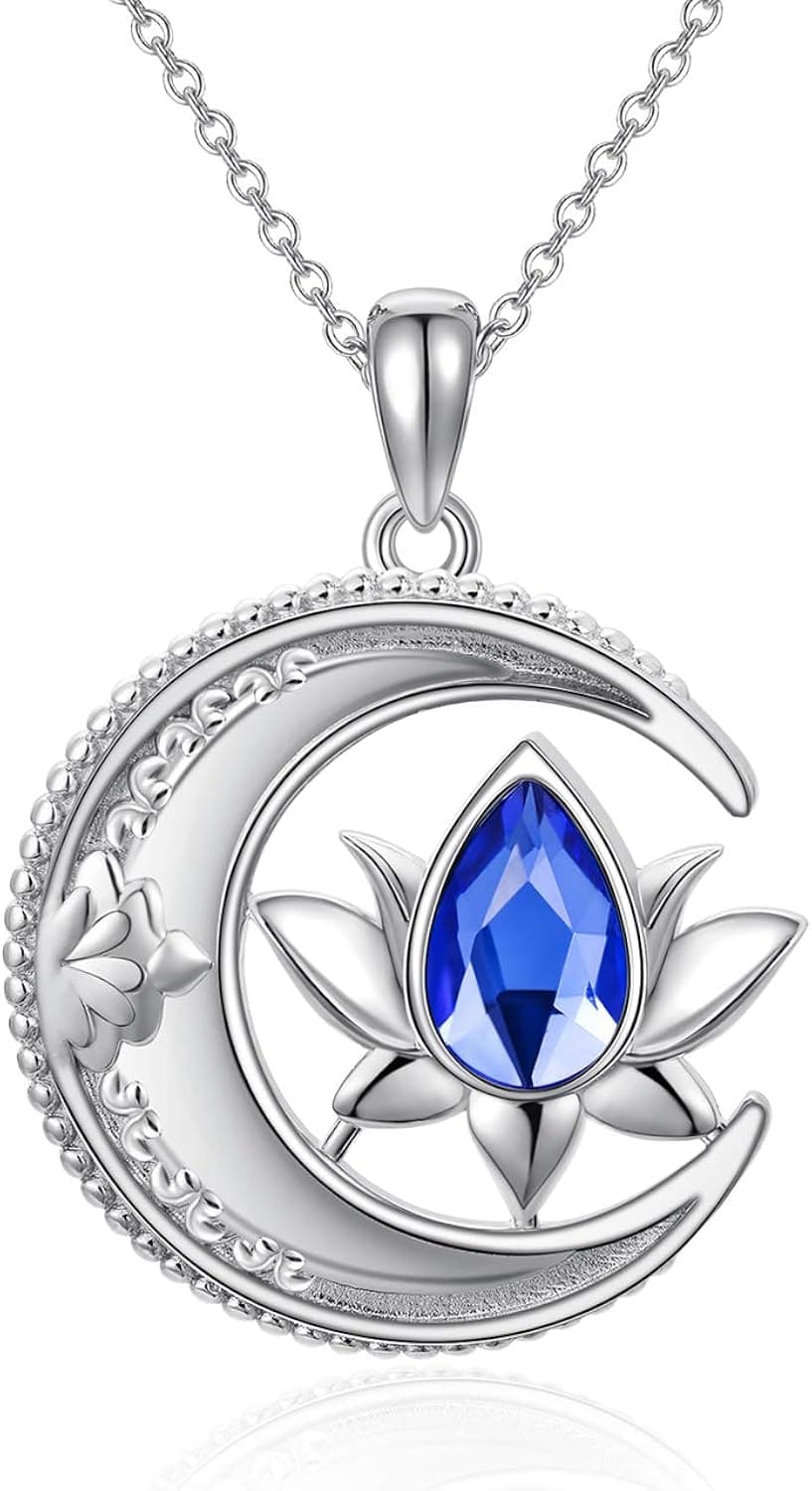 RMREWY Lotus Flower Necklace with Synthetic Crystal 925 Sterling Silver Lotus Flower Jewelry for Women
