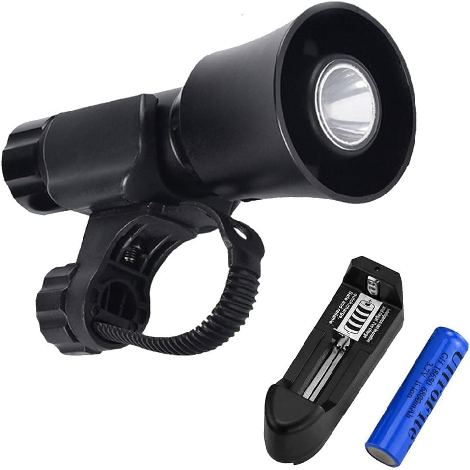 KEWAYO 120 Decibels Bike Horn and 300 Lumen Bike Front Light 2 in 1, Loud Cycle Bicycle Bike Horn With 5 Light Modes Strobe Flashlight, 360 degree rotation, With 18650 Battery and Battery Charger