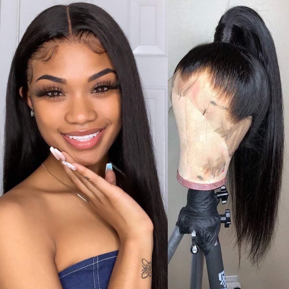 Lemoda Pre-Plucked Brazilian 360 Lace Frontal Wigs 150% Density Straight Hair Virgin Human Hair Natural Color with Baby Hair (20“ ）inch