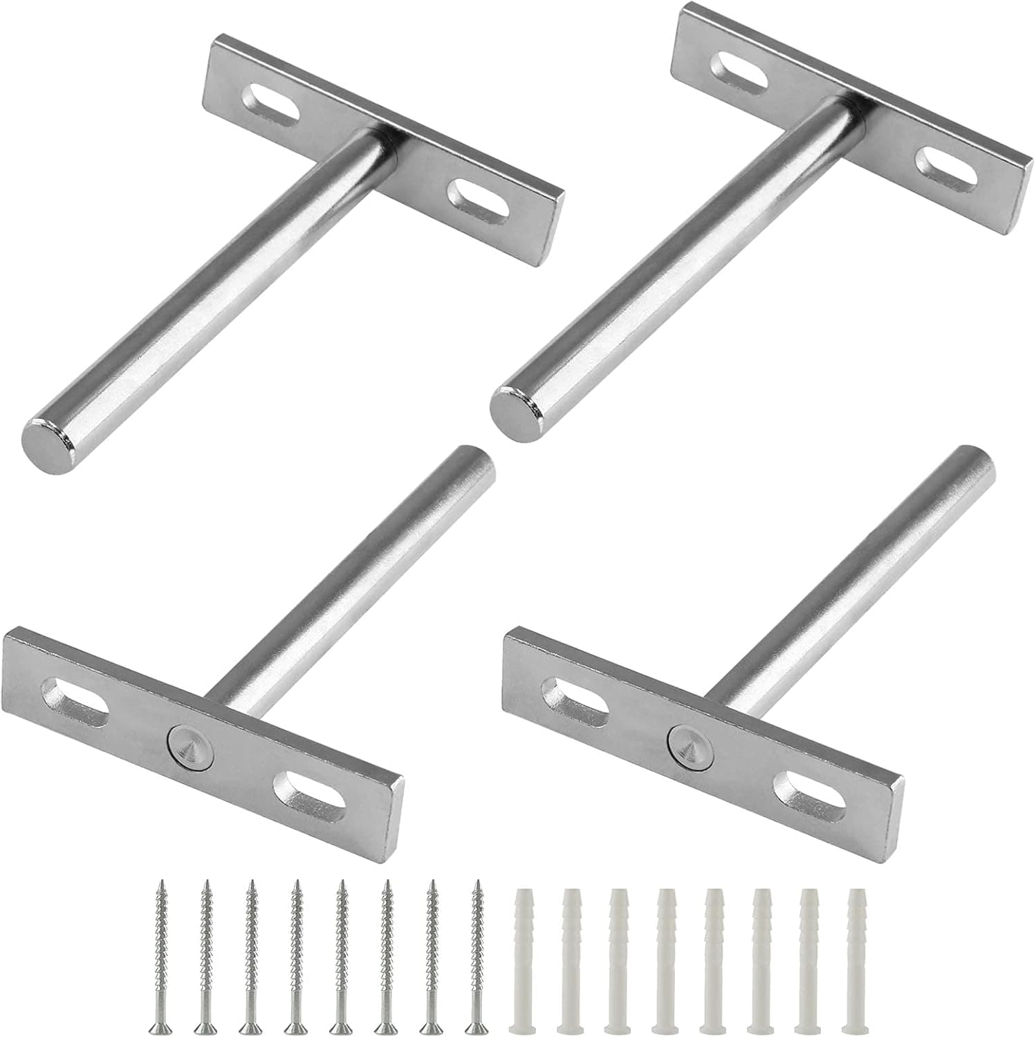 Cionyce 4 Pcs 4 Inch Floating Shelf Bracket Heavy Duty Blind Shelf Supports, Hidden Wall Brackets for Floating Wood Shelves, Silver