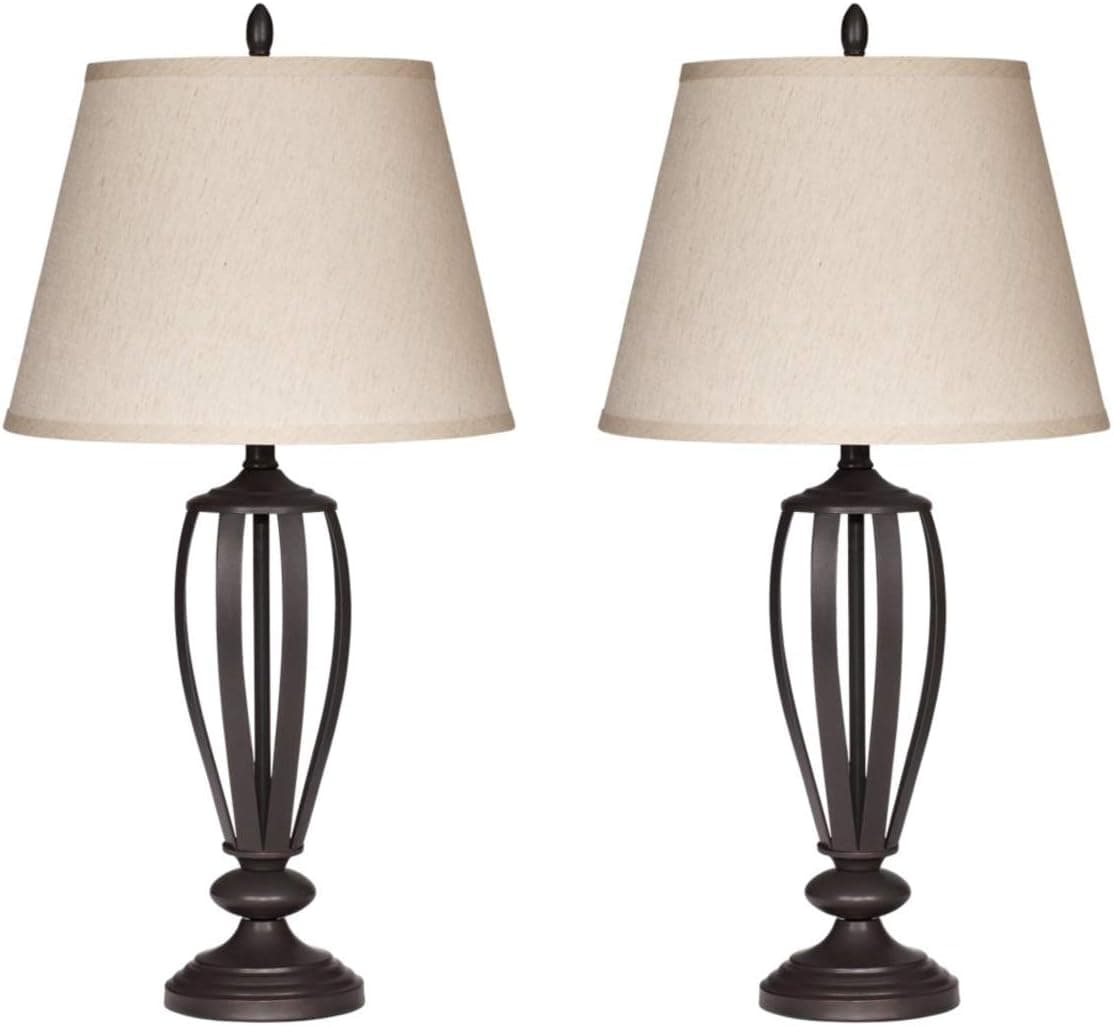 Contemporary Table Lamps - Set of 2 - Lightning for Your Bedroom Or Living Room - Empire Shade - Bronze Metal Base - 3-Way Switch - 150 Watt max