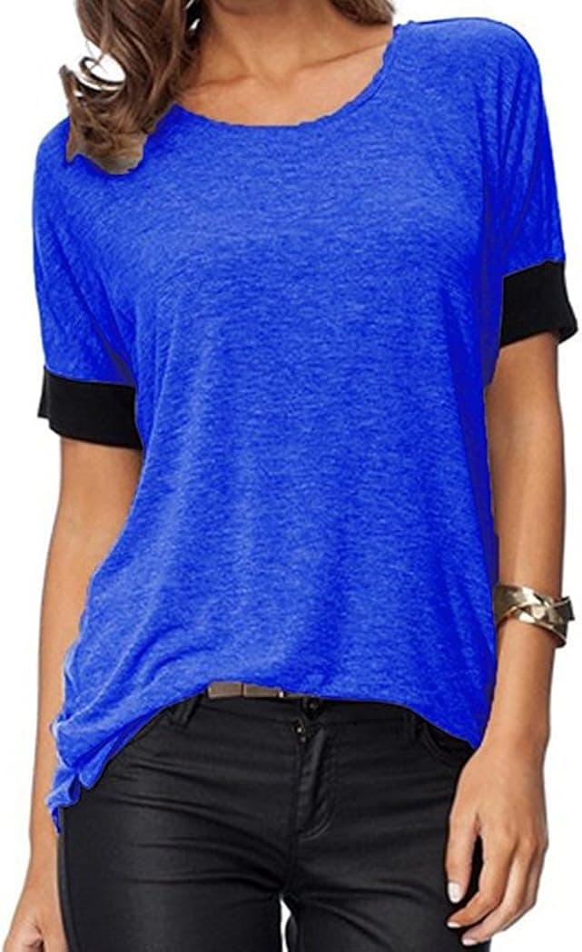 Women's Casual Round Neck Loose Fit Short Sleeve T-Shirt Blouse Tops (RoyalBlue, XL)